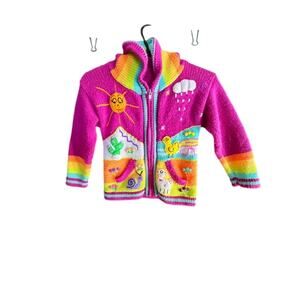 Hand-Knit Peruvian Style Kids Sweater | Llama, Sun, & Mountain Design | Size 6